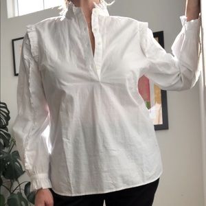 JCrew half placket,cotton,ruffle popover, size L